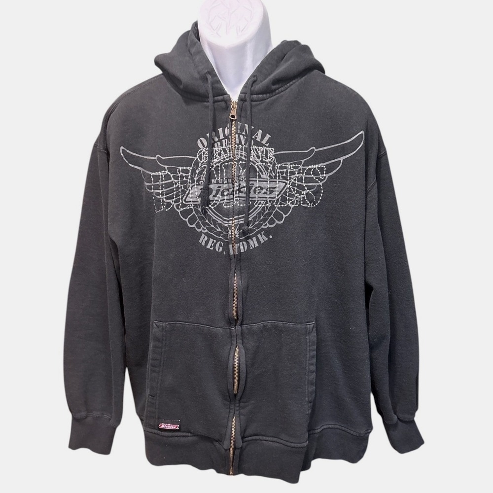 Vintage Dickies Black Full-Zip Graphic Hoodie, XL (46-48), Y2K Grunge Streetwear - Picture 1 of 5